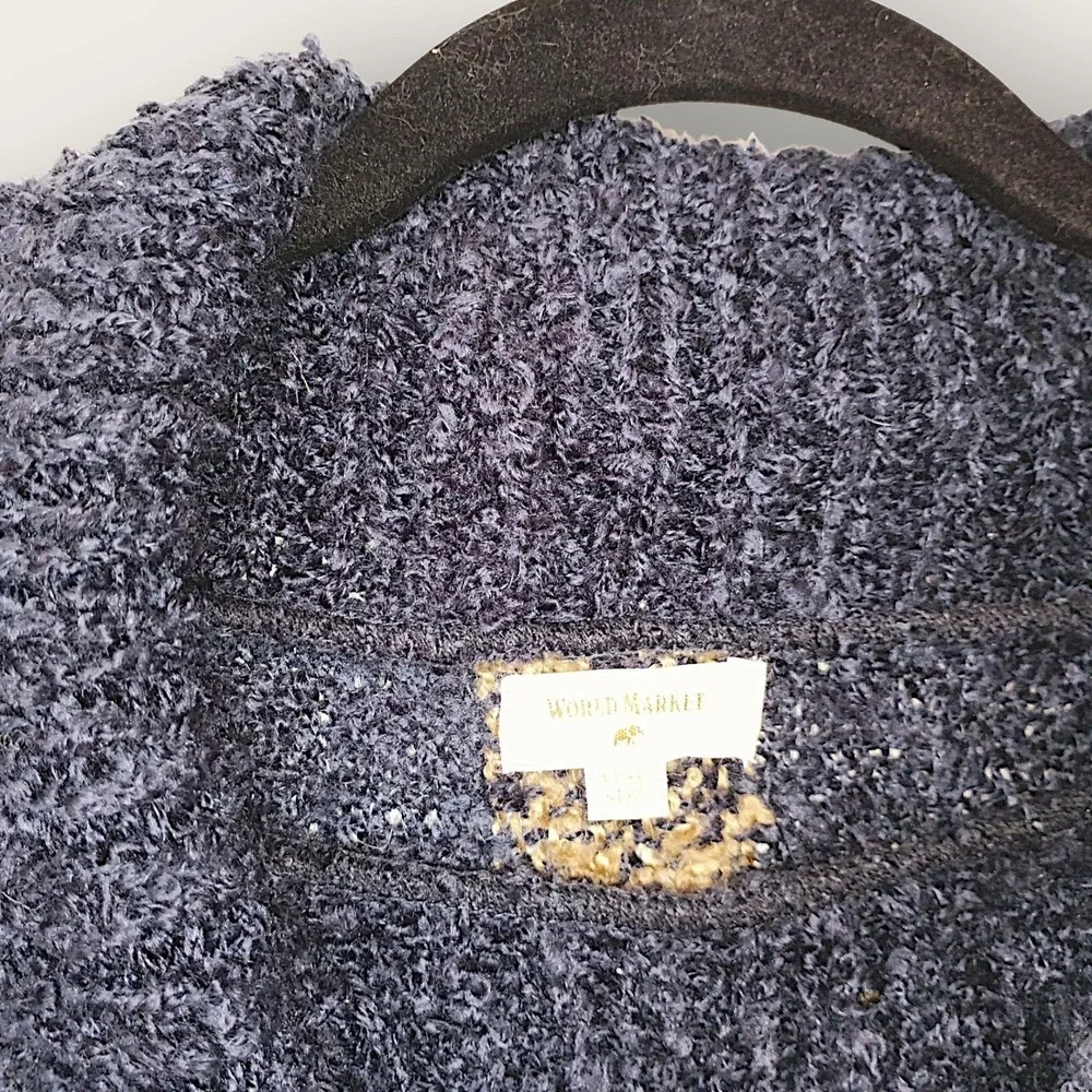 World Market Plaid Cowl Neck Fringe Poncho Navy Mustard Women One‎ Size